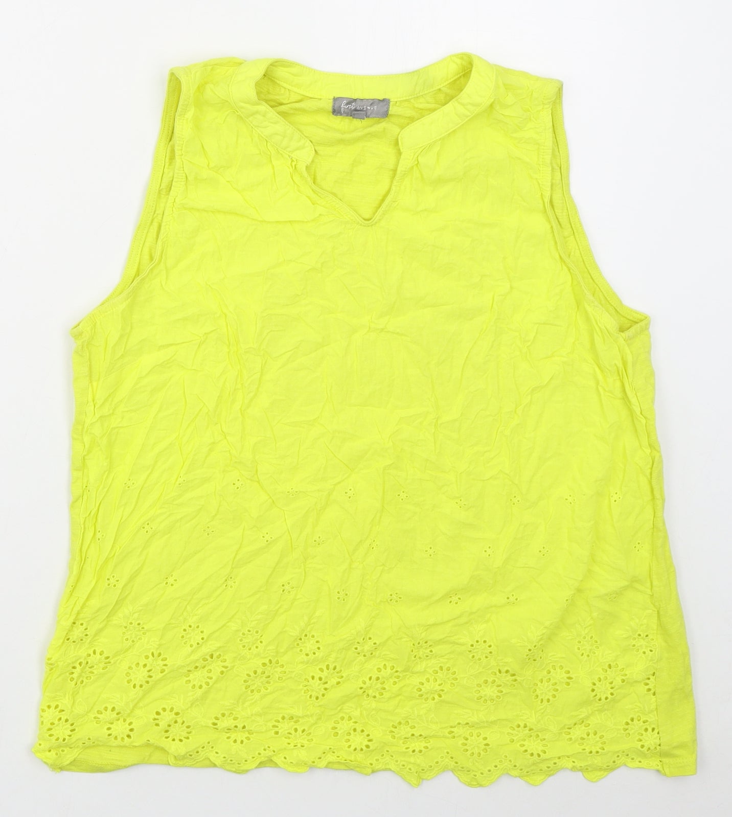 First Avenue Womens Yellow  Cotton Basic Tank Size L V-Neck