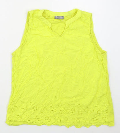 First Avenue Womens Yellow  Cotton Basic Tank Size L V-Neck