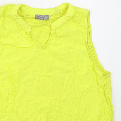 First Avenue Womens Yellow  Cotton Basic Tank Size L V-Neck