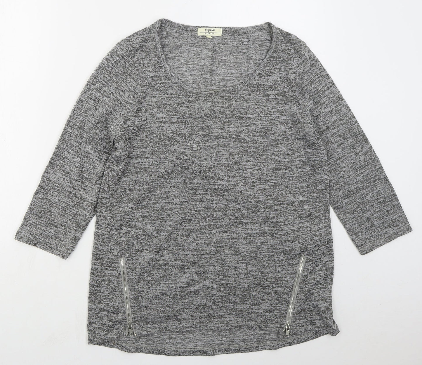 Papaya Womens Grey  Polyester Basic T-Shirt Size M Round Neck