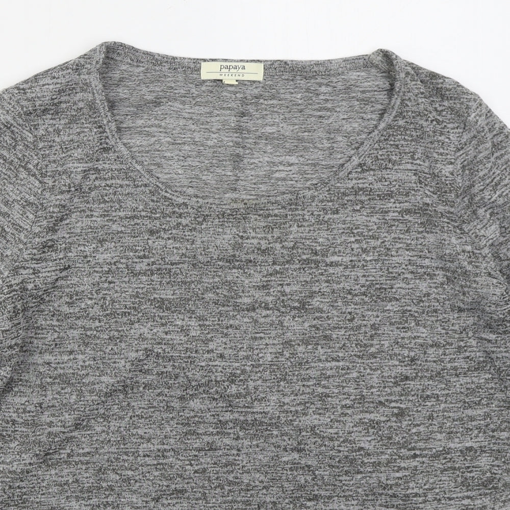 Papaya Womens Grey  Polyester Basic T-Shirt Size M Round Neck