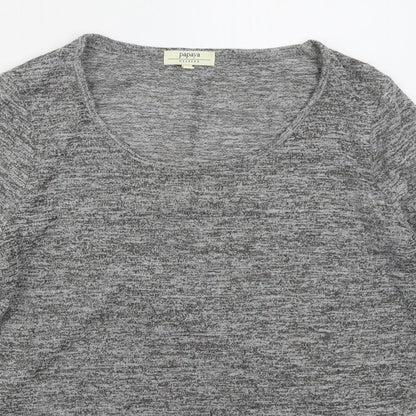 Papaya Womens Grey  Polyester Basic T-Shirt Size M Round Neck