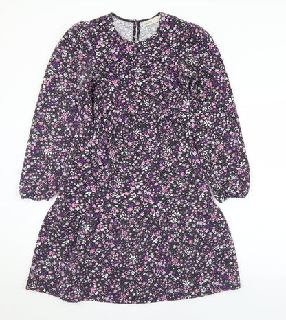 Oasis Womens Multicoloured Floral Polyester A-Line  Size S  Round Neck Button