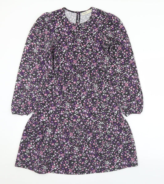 Oasis Womens Multicoloured Floral Polyester A-Line  Size S  Round Neck Button