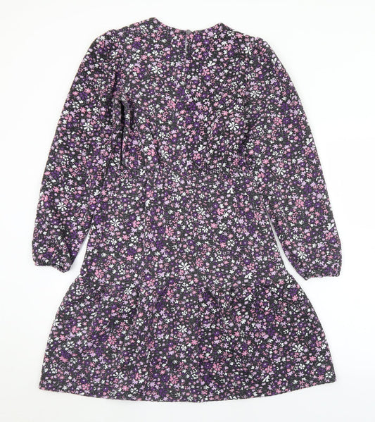 Oasis Womens Multicoloured Floral Polyester A-Line  Size S  Round Neck Button