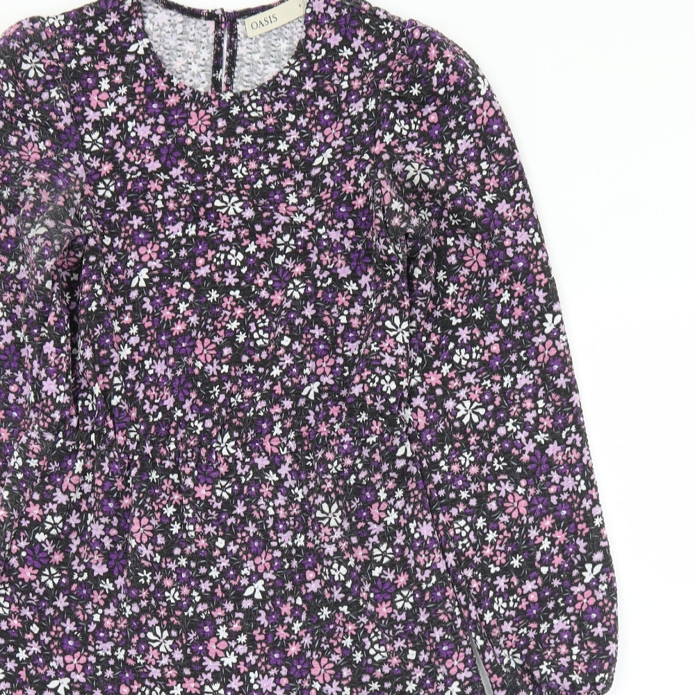 Oasis Womens Multicoloured Floral Polyester A-Line  Size S  Round Neck Button