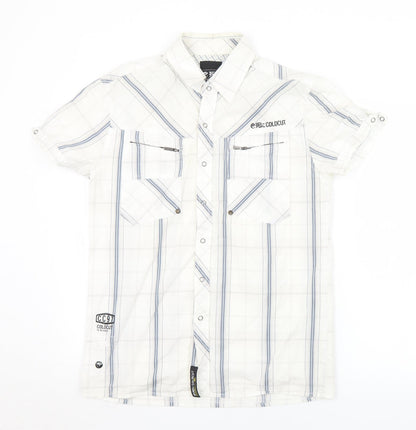 Coldcut Mens White Plaid Cotton  Button-Up Size S Collared Snap
