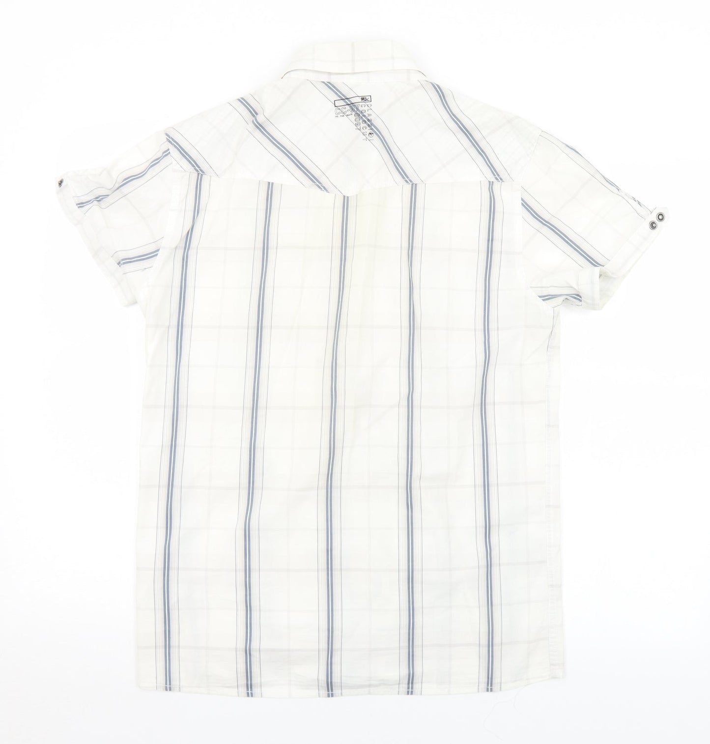Coldcut Mens White Plaid Cotton  Button-Up Size S Collared Snap