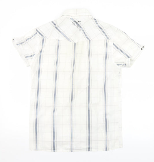 Coldcut Mens White Plaid Cotton  Button-Up Size S Collared Snap