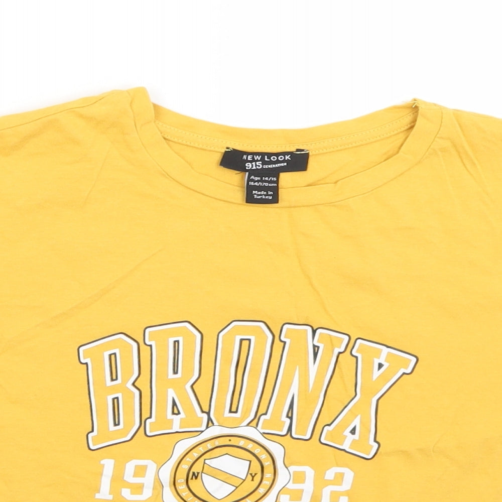 New Look Girls Yellow  Cotton Basic T-Shirt Size 14-15 Years Crew Neck  - Bronx