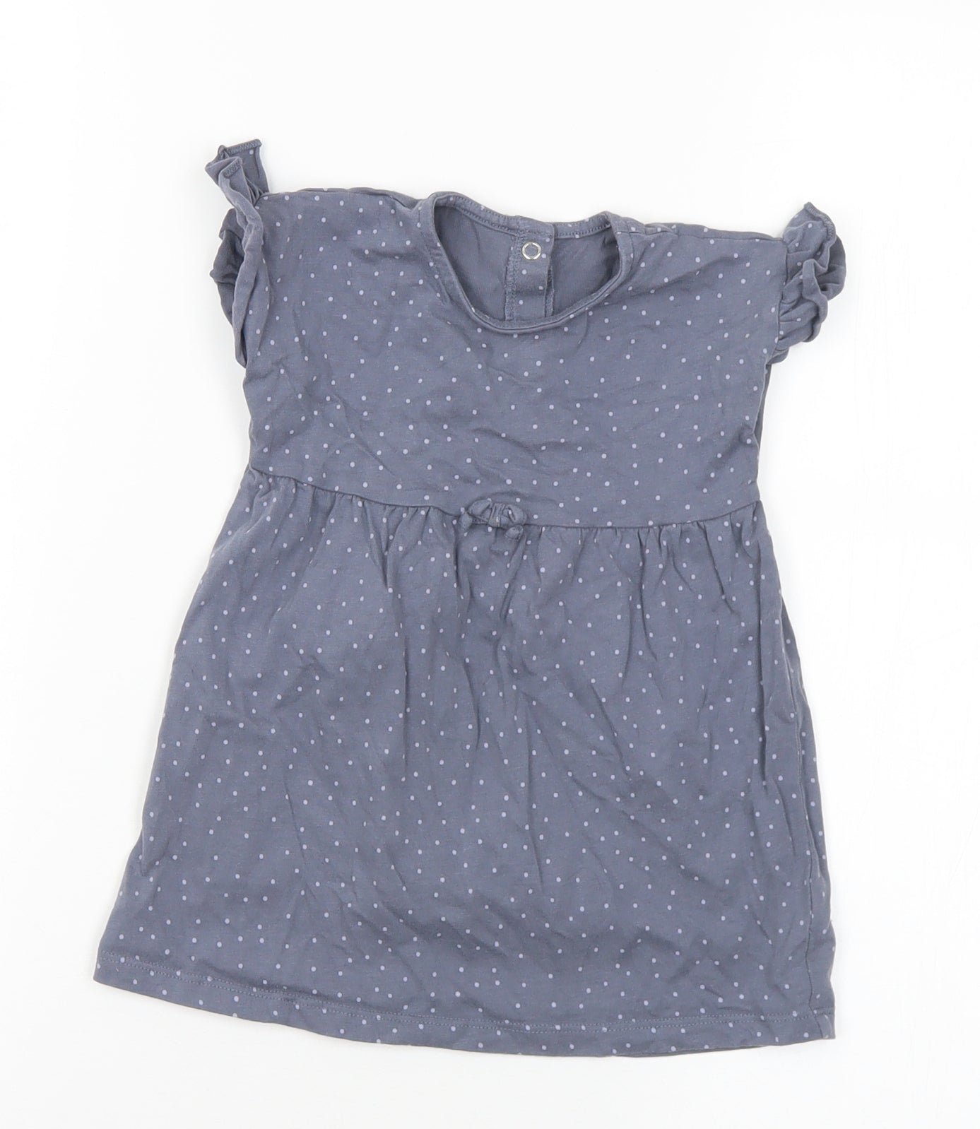George Girls Grey Polka Dot Cotton A-Line  Size 9-12 Months  Round Neck Snap