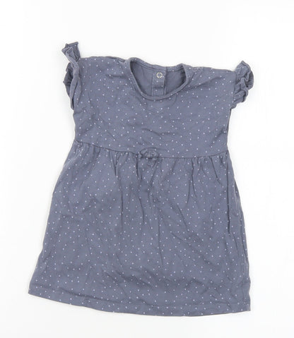 George Girls Grey Polka Dot Cotton A-Line  Size 9-12 Months  Round Neck Snap