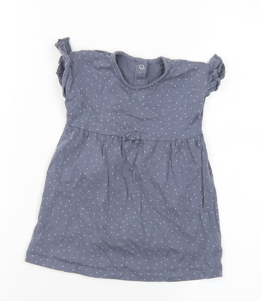 George Girls Grey Polka Dot Cotton A-Line  Size 9-12 Months  Round Neck Snap