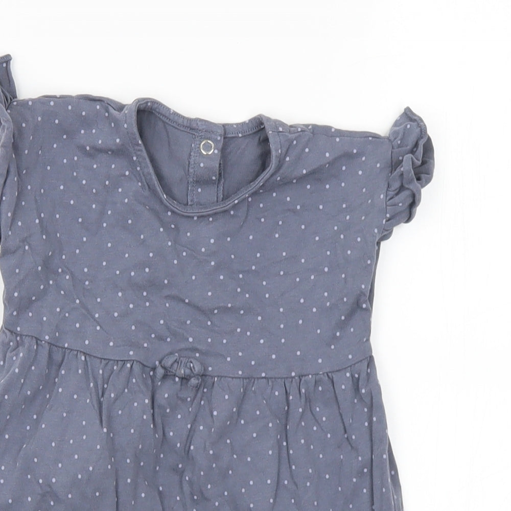 George Girls Grey Polka Dot Cotton A-Line  Size 9-12 Months  Round Neck Snap