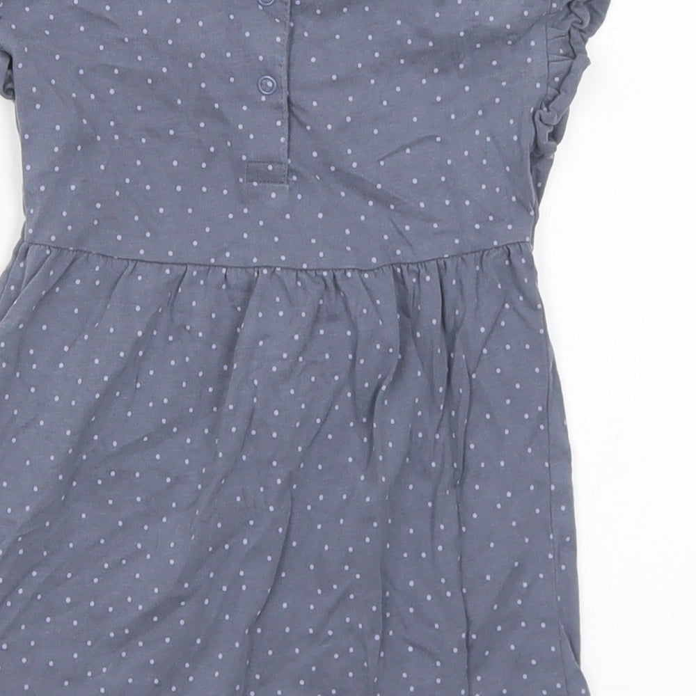 George Girls Grey Polka Dot Cotton A-Line  Size 9-12 Months  Round Neck Snap