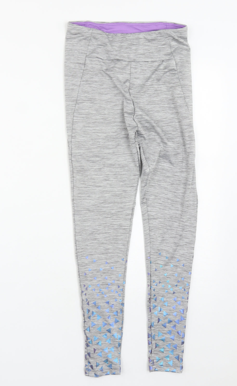Dunnes Stores Girls Grey Geometric Polyester Jogger Trousers Size L L23 in Regular