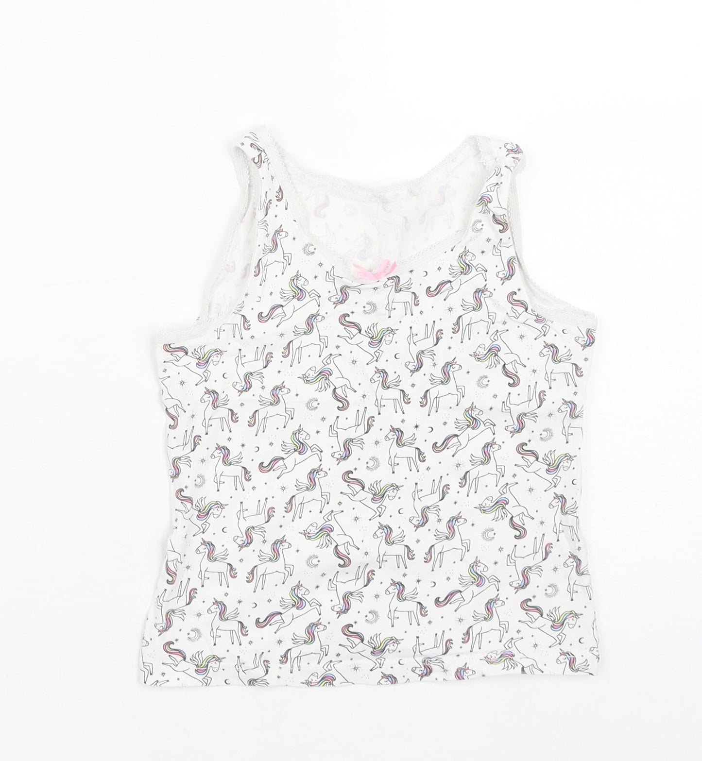 George Girls White Geometric Cotton Basic Tank Size 4-5 Years Round Neck  - Unicorn
