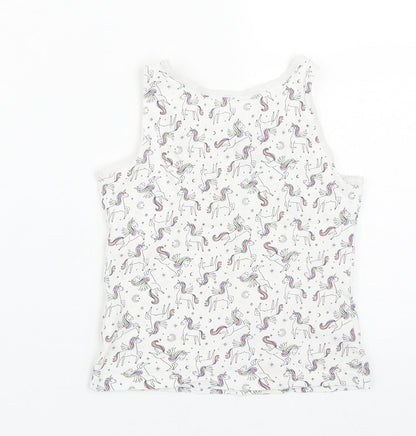 George Girls White Geometric Cotton Basic Tank Size 4-5 Years Round Neck  - Unicorn