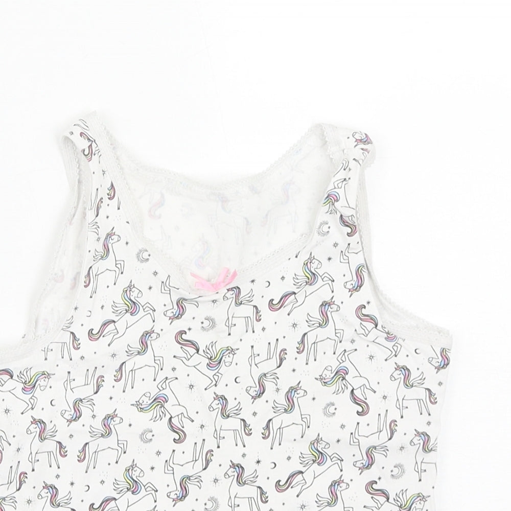 George Girls White Geometric Cotton Basic Tank Size 4-5 Years Round Neck  - Unicorn