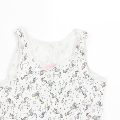 George Girls White Geometric Cotton Basic Tank Size 4-5 Years Round Neck  - Unicorn