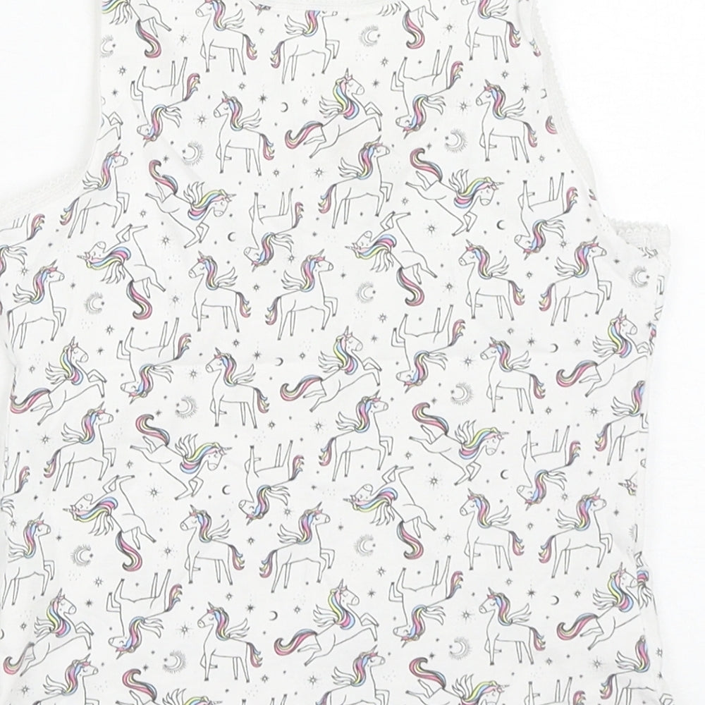 George Girls White Geometric Cotton Basic Tank Size 4-5 Years Round Neck  - Unicorn