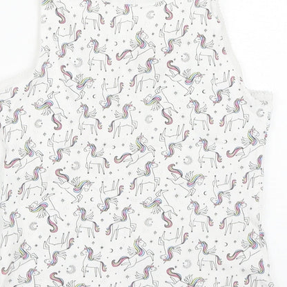 George Girls White Geometric Cotton Basic Tank Size 4-5 Years Round Neck  - Unicorn