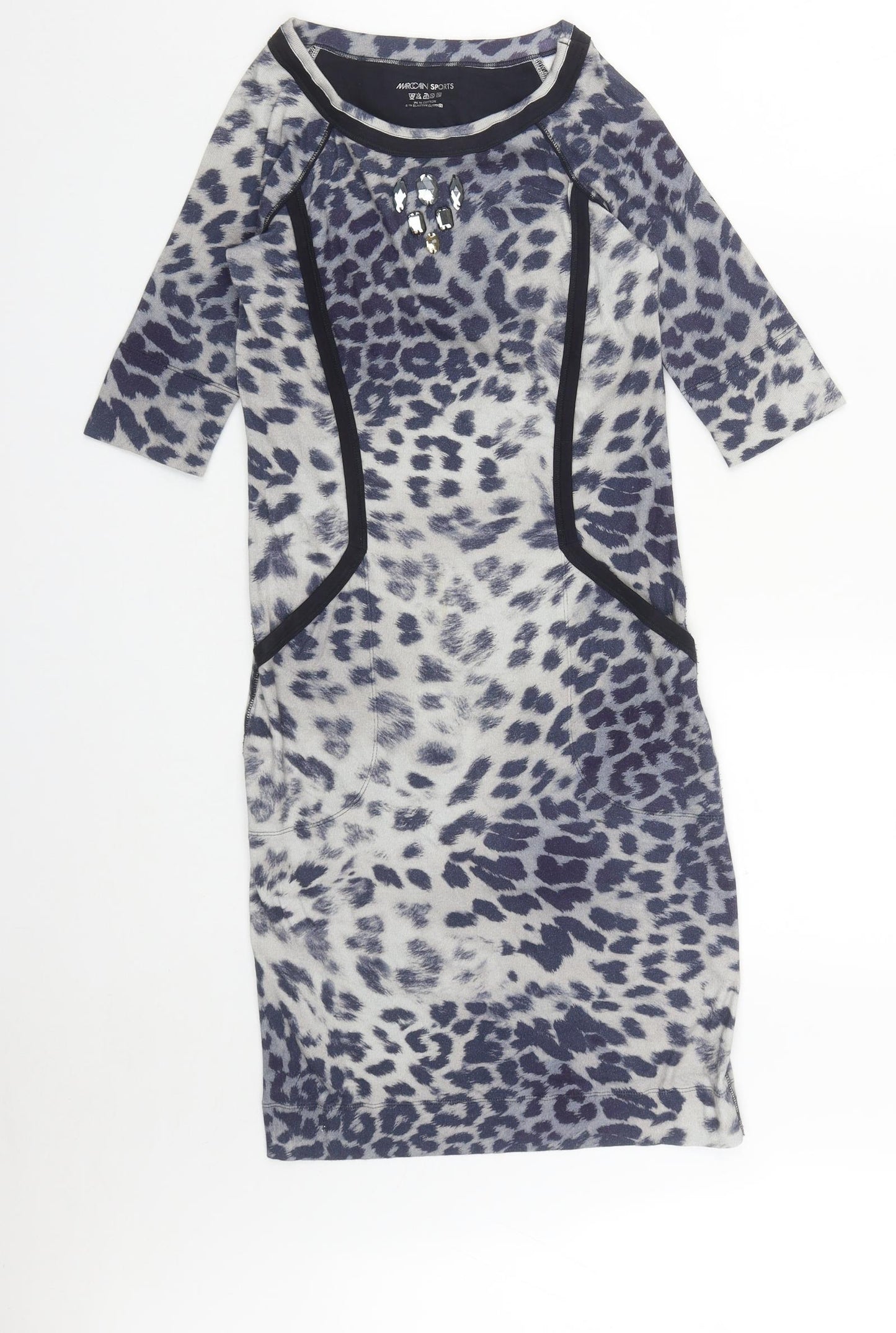 Marc Cain Womens Blue Geometric Cotton Bodycon  Size S  Round Neck