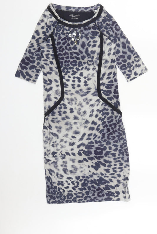 Marc Cain Womens Blue Geometric Cotton Bodycon  Size S  Round Neck