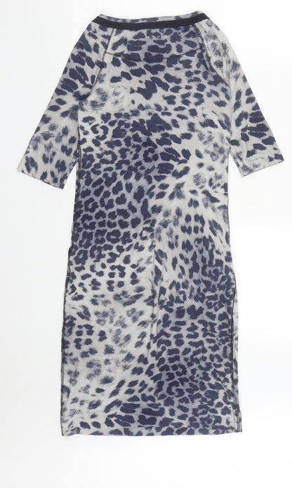 Marc Cain Womens Blue Geometric Cotton Bodycon  Size S  Round Neck