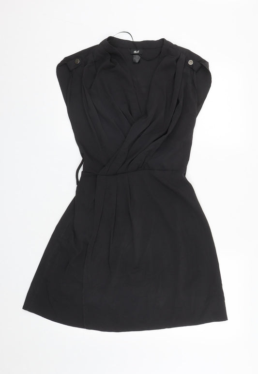 H&M Womens Black  Polyester Fit & Flare  Size 6  V-Neck