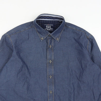 Mens UK Size L CASAMODA Blue  Button-Up Long Sleeve Casual Shirt