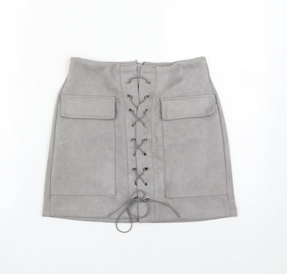 Prewron Womens Grey  Polyester A-Line Skirt Size 26 in   Zip