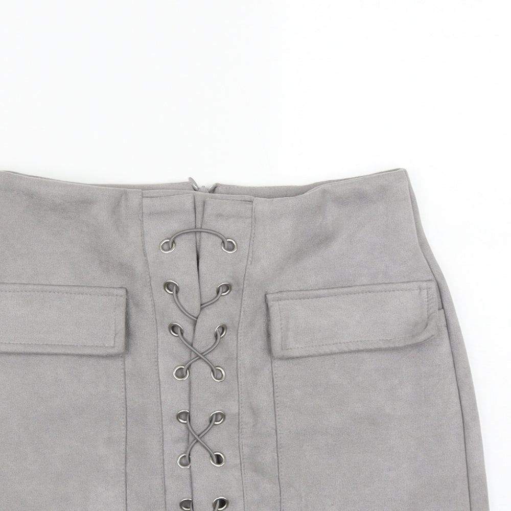 Prewron Womens Grey  Polyester A-Line Skirt Size 26 in   Zip