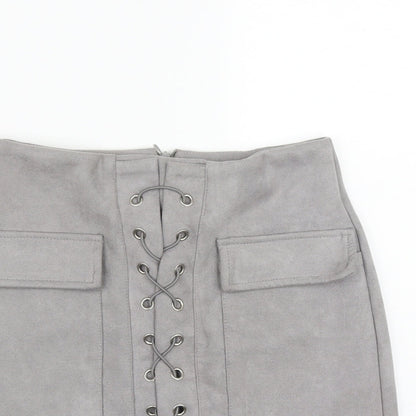 Prewron Womens Grey  Polyester A-Line Skirt Size 26 in   Zip