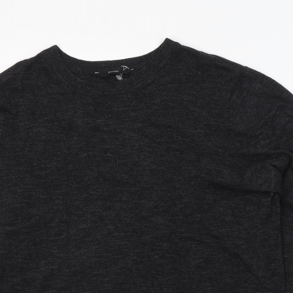 George Mens Grey V-Neck  Cotton Pullover Jumper Size M