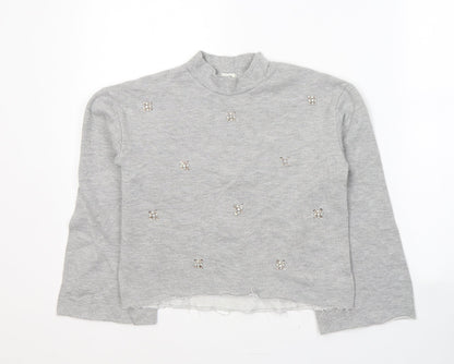 River Island Girls Grey  Cotton Pullover Sweatshirt Size 9-10 Years  Pullover
