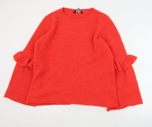 F&F Womens Orange Round Neck  Acrylic Pullover Jumper Size 10