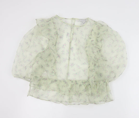 Primark Womens Green Floral Polyester Basic Blouse Size 12 Round Neck