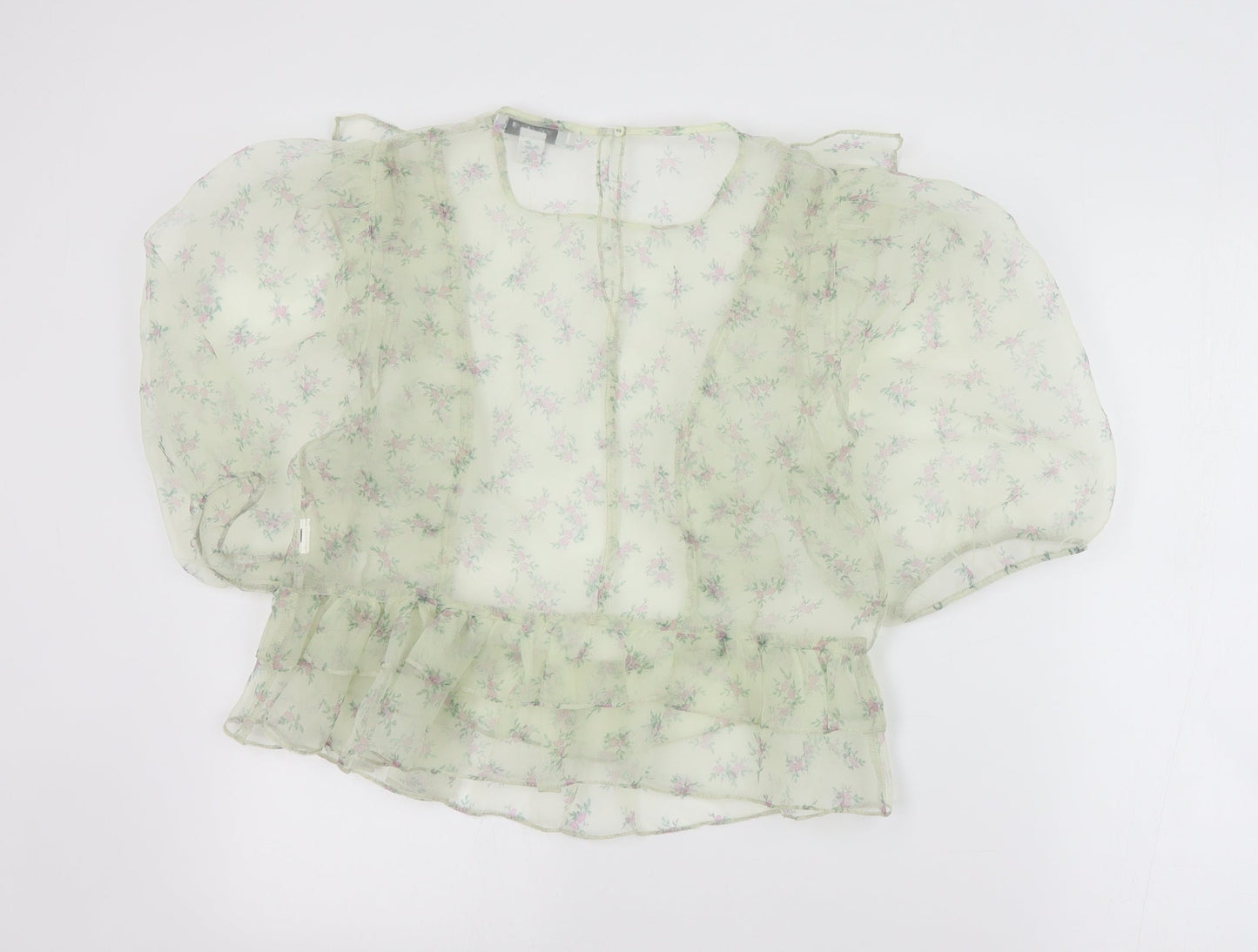 Primark Womens Green Floral Polyester Basic Blouse Size 12 Round Neck