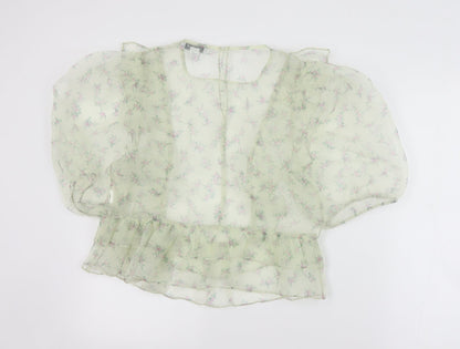 Primark Womens Green Floral Polyester Basic Blouse Size 12 Round Neck
