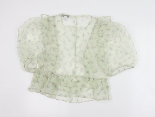 Primark Womens Green Floral Polyester Basic Blouse Size 12 Round Neck