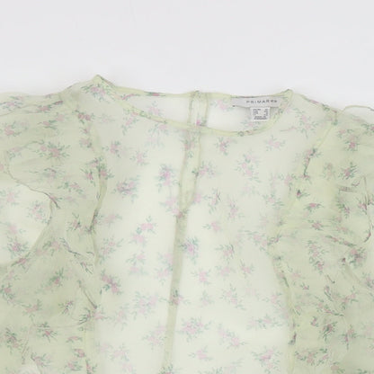 Primark Womens Green Floral Polyester Basic Blouse Size 12 Round Neck
