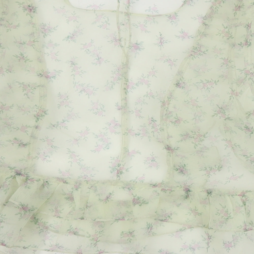 Primark Womens Green Floral Polyester Basic Blouse Size 12 Round Neck