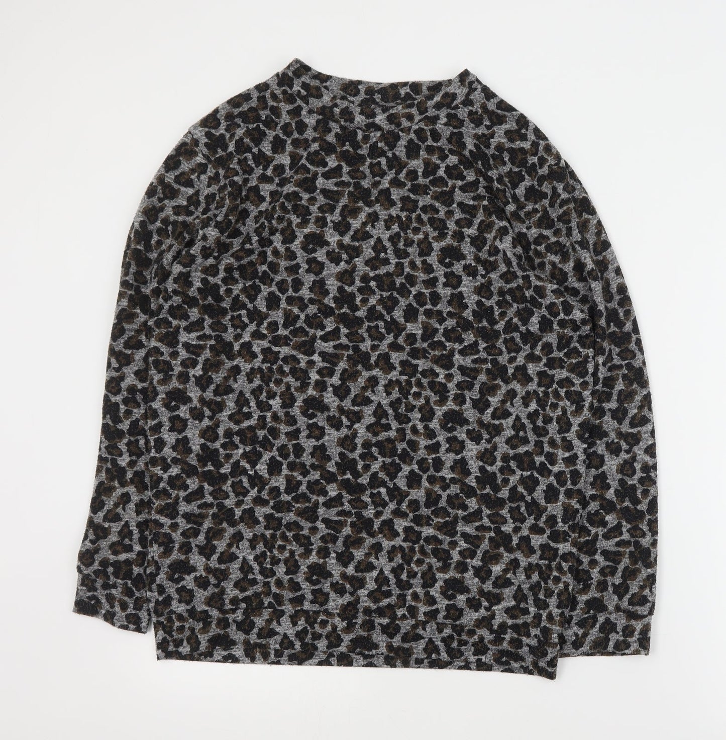 Topshop Womens Grey Animal Print Cotton Pullover Sweatshirt Size 8  Pullover