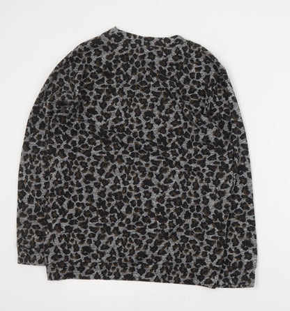 Topshop Womens Grey Animal Print Cotton Pullover Sweatshirt Size 8  Pullover