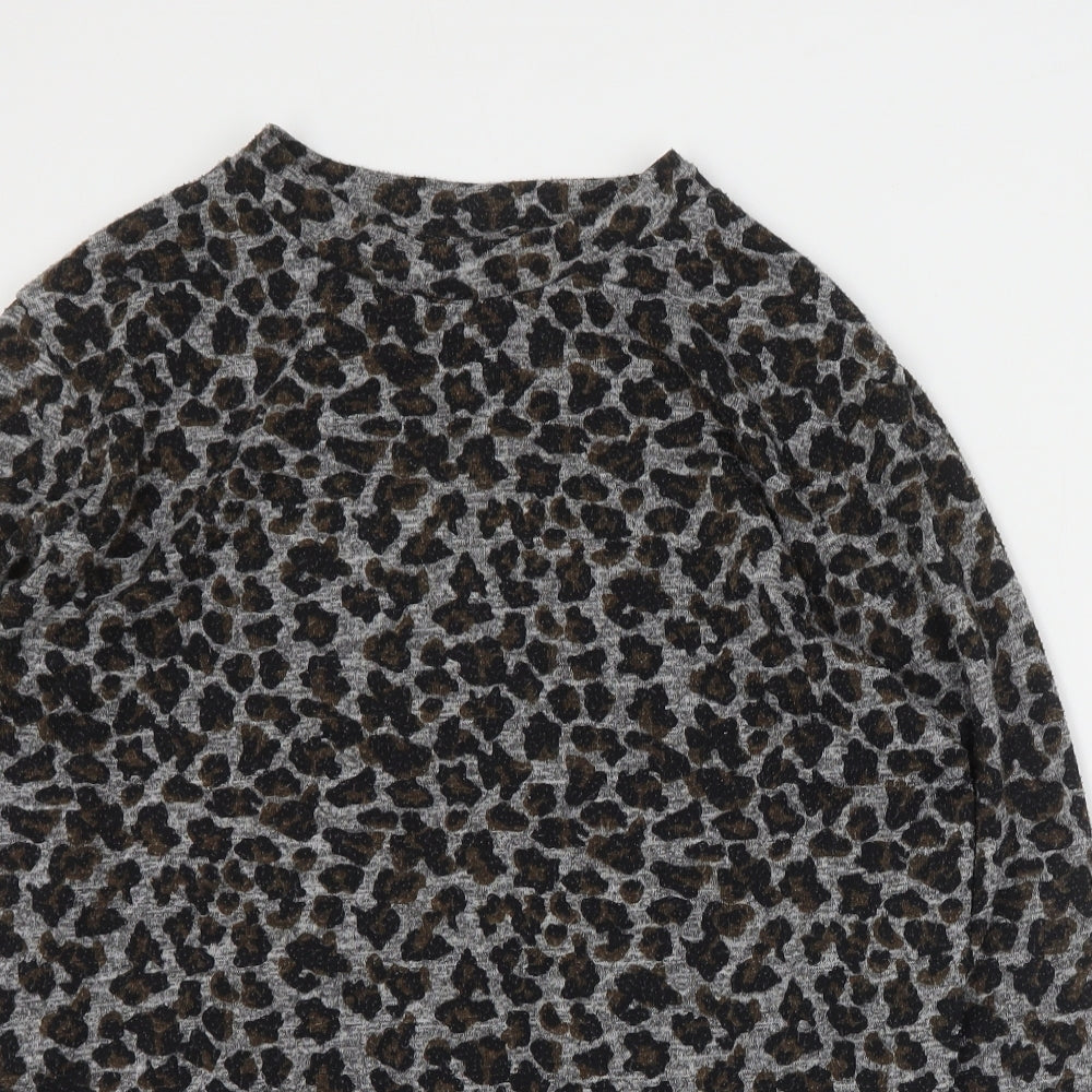 Topshop Womens Grey Animal Print Cotton Pullover Sweatshirt Size 8  Pullover