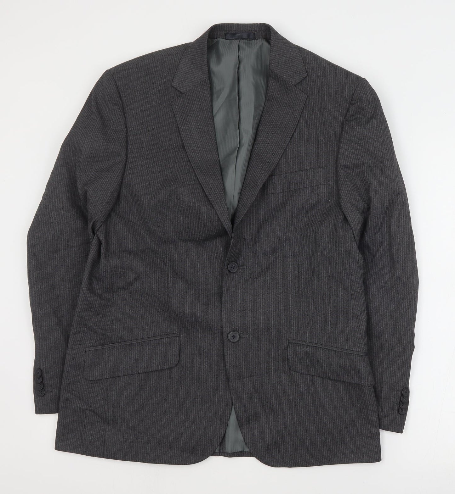 George Mens Grey Striped Polyester Jacket Suit Jacket Size M