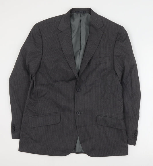 George Mens Grey Striped Polyester Jacket Suit Jacket Size M