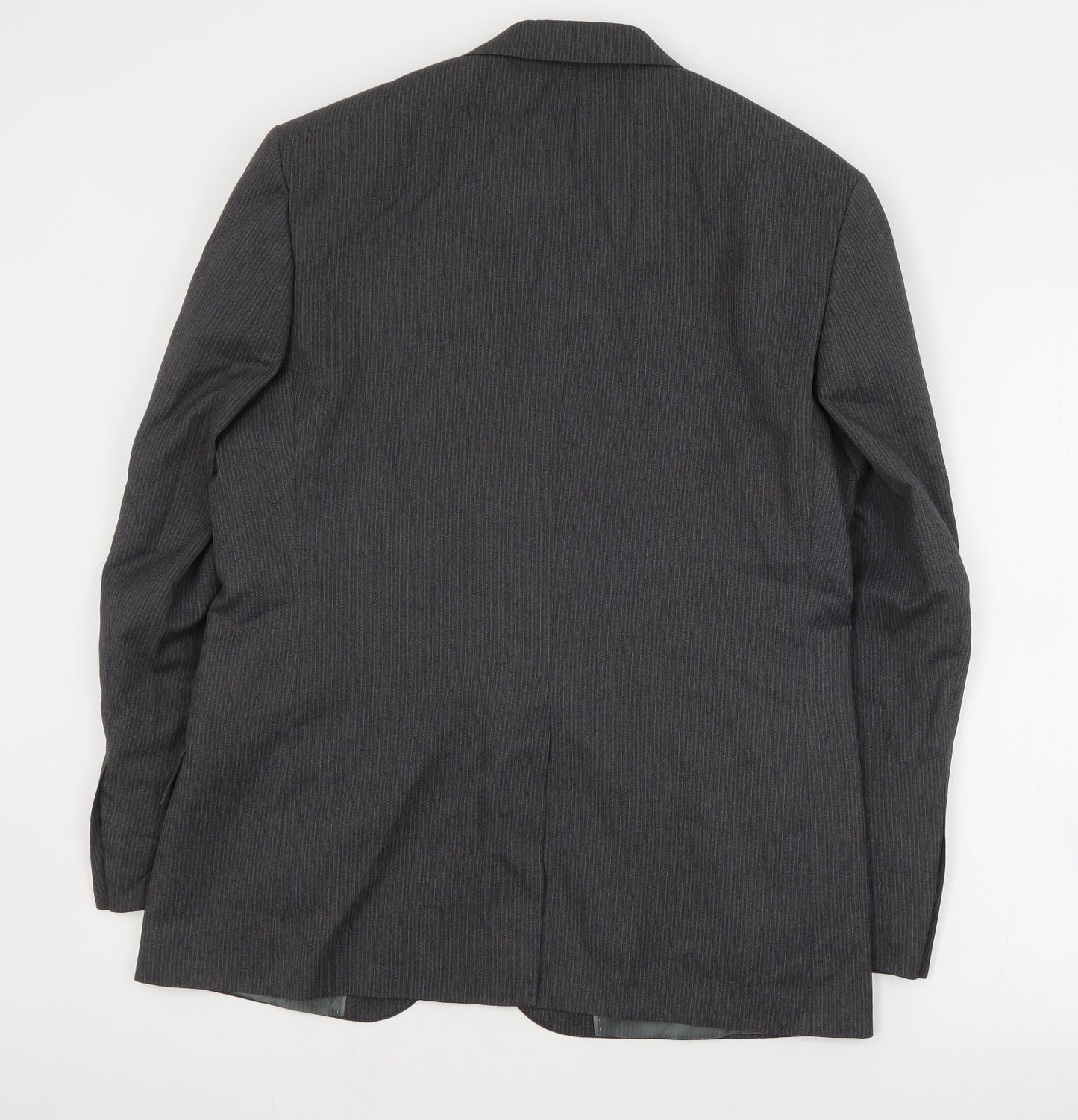 George Mens Grey Striped Polyester Jacket Suit Jacket Size M