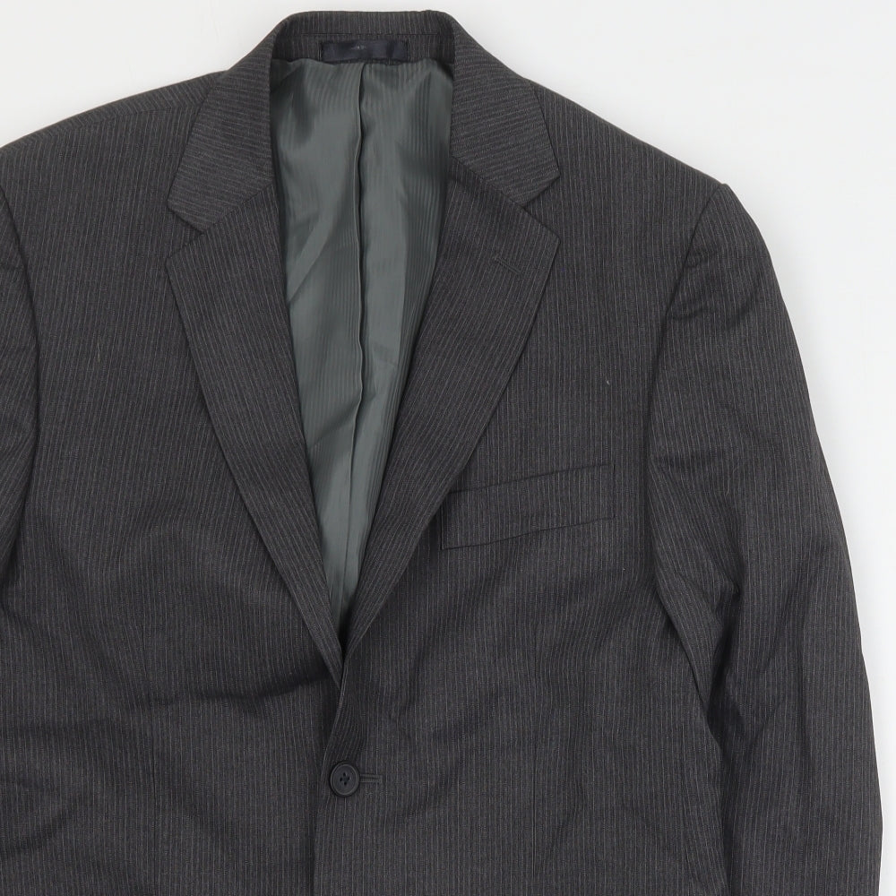 George Mens Grey Striped Polyester Jacket Suit Jacket Size M